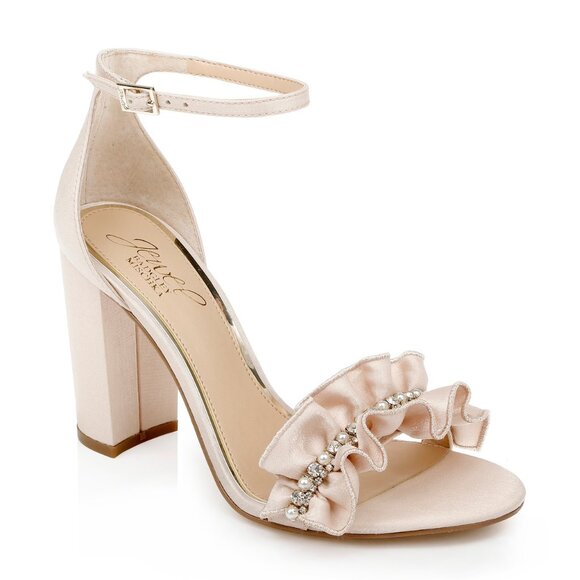 Brand New - Badgley Mischka Womens Deva Ruffle High Block Heel - Pastel Pink - 5 - Picture 1 of 7